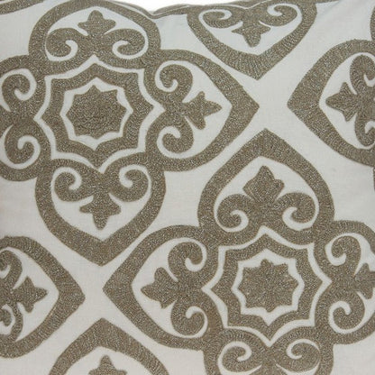 20" Ivory Damask Cotton Throw Pillow