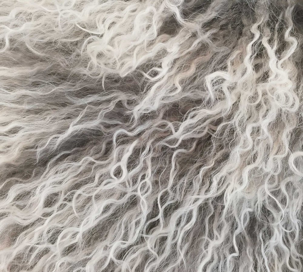 17" Grey Genuine Tibetan Lamb Fur Pillow With Microsuede Backing
