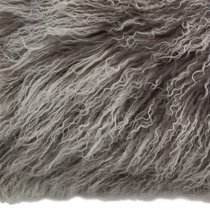 17" Grey Genuine Tibetan Lamb Fur Pillow With Microsuede Backing