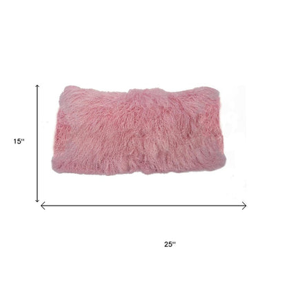 15" X 25" Pink Lambswool Down Lumbar Throw Pillow