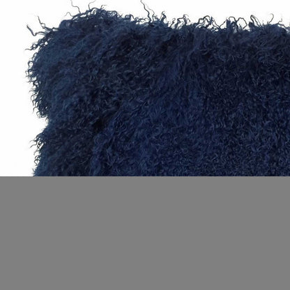 17" Navy Blue Genuine Tibetan Lamb Fur Pillow With Microsuede Backing