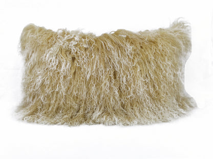 20" Gold Genuine Tibetan Lamb Fur Pillow With Microsuede Backing