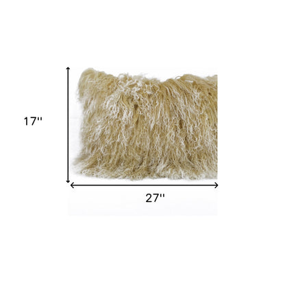 20" Gold Genuine Tibetan Lamb Fur Pillow With Microsuede Backing