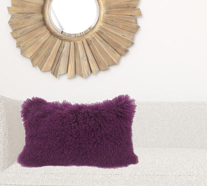 17" Purple Genuine Tibetan Lamb Fur Pillow With Microsuede Backing