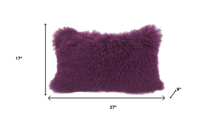 17" Purple Genuine Tibetan Lamb Fur Pillow With Microsuede Backing