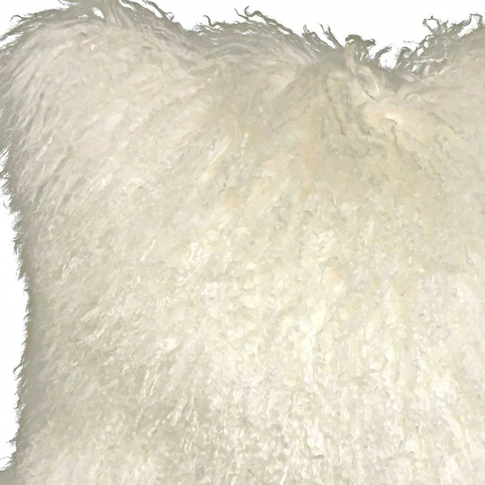 20" Creamy White Genuine Tibetan Lamb Fur Pillow With Microsuede Backing