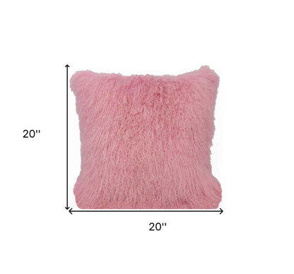 20" Pink Genuine Tibetan Lamb Fur Pillow With Microsuede Backing