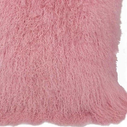 20" Pink Genuine Tibetan Lamb Fur Pillow With Microsuede Backing