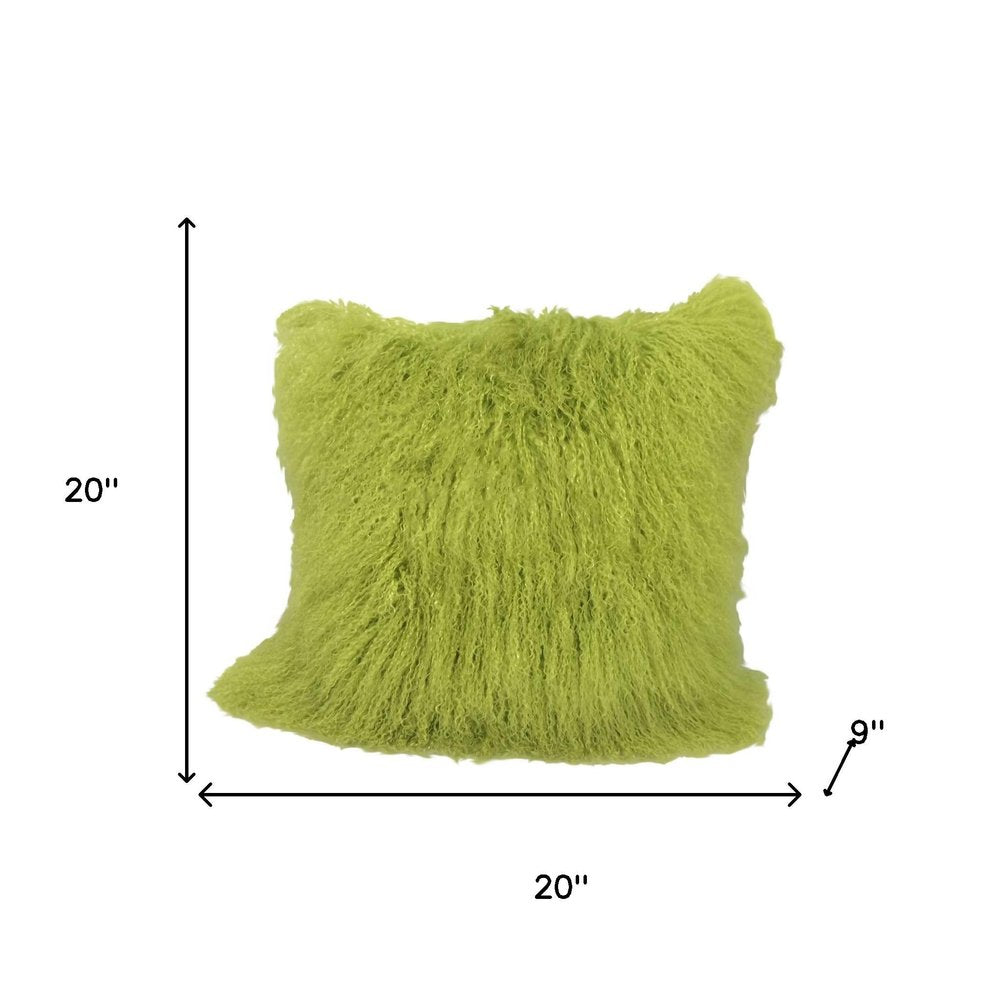 20" Lime Green Genuine Tibetan Lamb Fur Pillow With Microsuede Backing