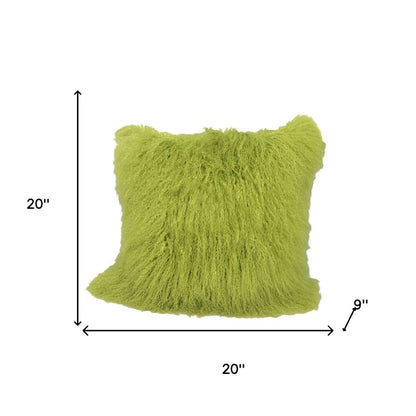 20" Lime Green Genuine Tibetan Lamb Fur Pillow With Microsuede Backing