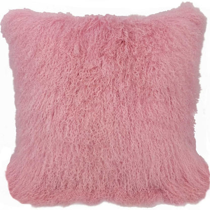 24" Pink Genuine Tibetan Lamb Fur Pillow With Microsuede Backing