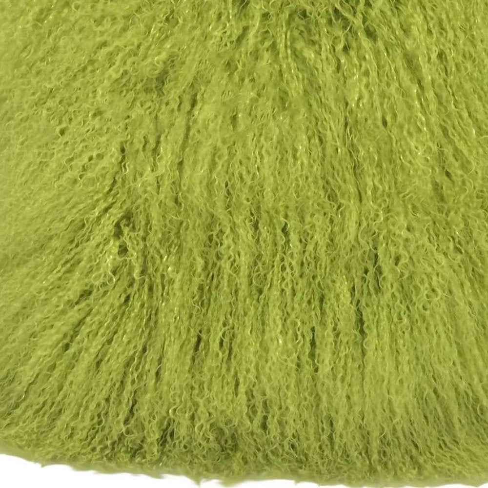 24" Lime Green Genuine Tibetan Lamb Fur Pillow With Microsuede Backing