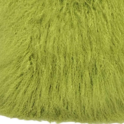 24" Lime Green Genuine Tibetan Lamb Fur Pillow With Microsuede Backing