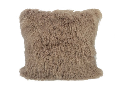 24" Beige Genuine Tibetan Lamb Fur Pillow With Microsuede Backing