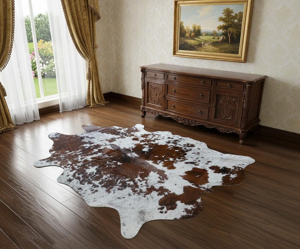 5' X 6' Gold Cowhide Handmade Area Rug