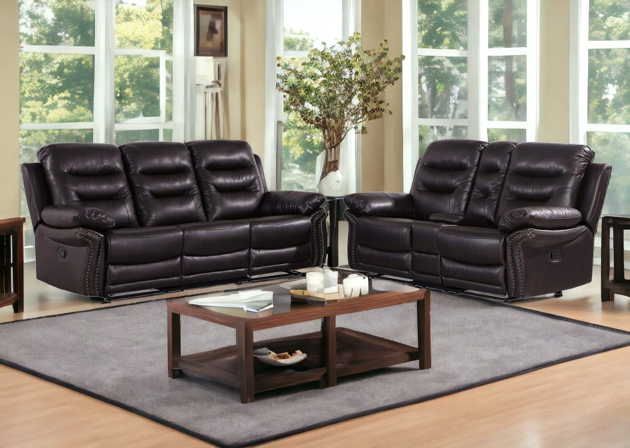 Two Piece Indoor Brown Faux Leather Five Person Seating Set