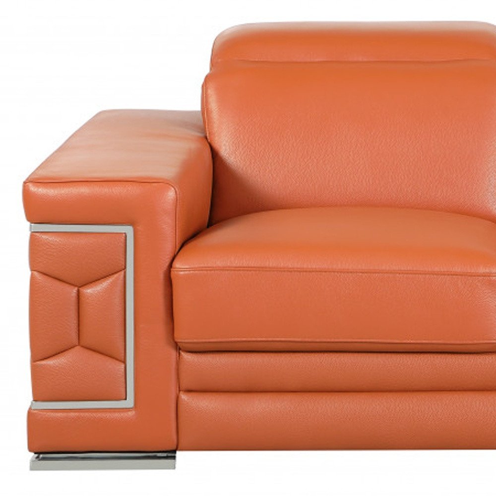 Two Piece Indoor Camel Italian Leather Five Person Seating Set