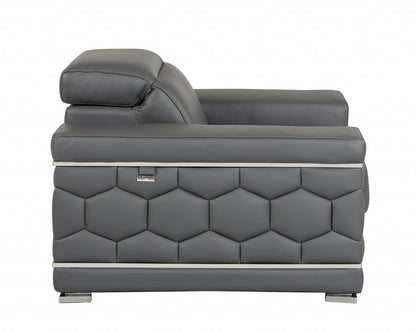 Two Piece Indoor Dark Gray Italian Leather Five Person Seating Set