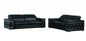 Two Piece Indoor Black Italian Leather Five Person Seating Set