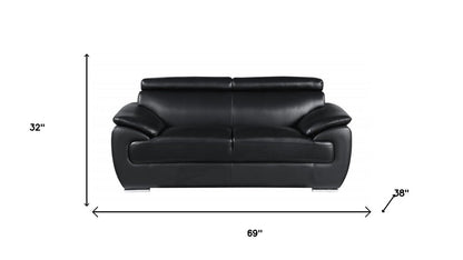 Two Piece Indoor Black Genuine Leather Five Person Seating Set