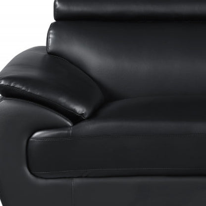 Two Piece Indoor Black Genuine Leather Five Person Seating Set