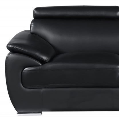 Two Piece Indoor Black Genuine Leather Five Person Seating Set