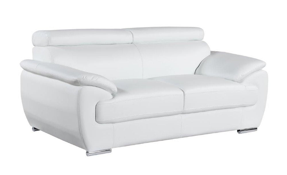 Two Piece Indoor White Genuine Leather Five Person Seating Set