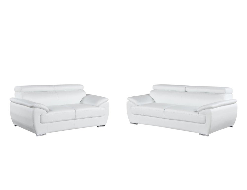 Two Piece Indoor White Genuine Leather Five Person Seating Set