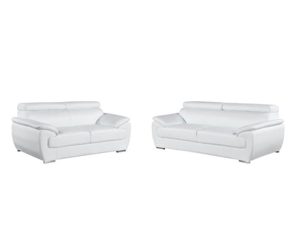 Two Piece Indoor White Genuine Leather Five Person Seating Set