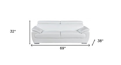 Two Piece Indoor White Genuine Leather Five Person Seating Set
