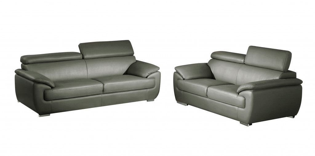 Two Piece Indoor Gray Genuine Leather Five Person Seating Set