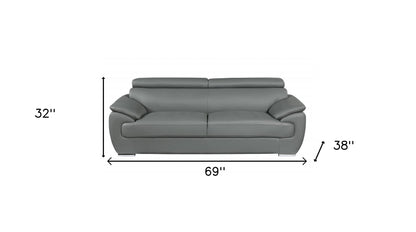 Two Piece Indoor Gray Genuine Leather Five Person Seating Set