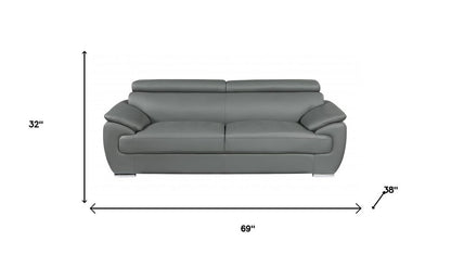 Two Piece Indoor Gray Genuine Leather Five Person Seating Set