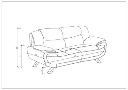 Two Piece Indoor Black Genuine Leather Five Person Seating Set
