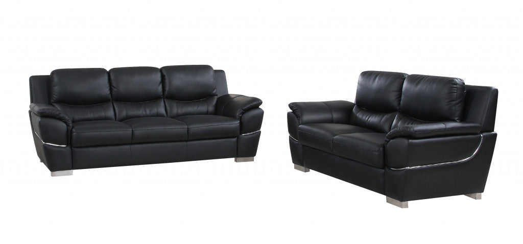 Two Piece Indoor Black Genuine Leather Five Person Seating Set