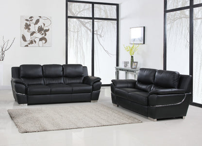 Two Piece Indoor Black Genuine Leather Five Person Seating Set