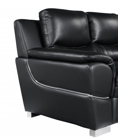 Two Piece Indoor Black Genuine Leather Five Person Seating Set