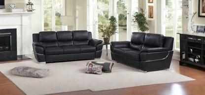 Two Piece Indoor Black Genuine Leather Five Person Seating Set