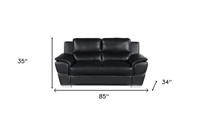 Two Piece Indoor Black Genuine Leather Five Person Seating Set