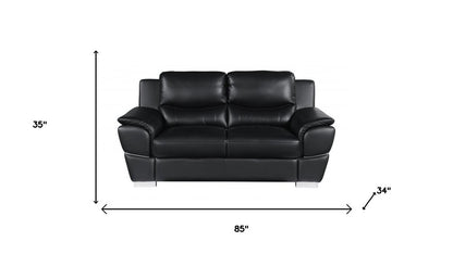 Two Piece Indoor Black Genuine Leather Five Person Seating Set