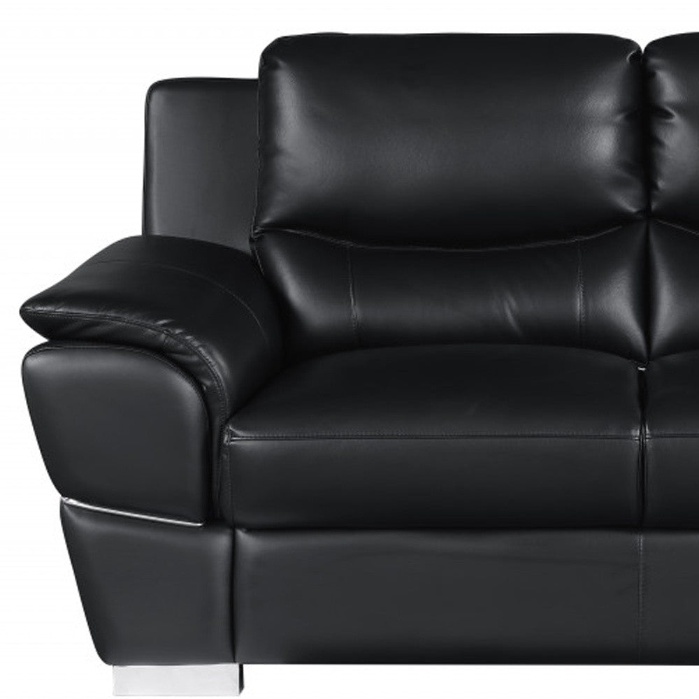 Two Piece Indoor Black Genuine Leather Five Person Seating Set