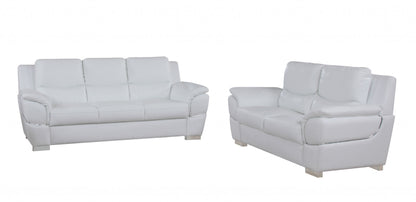 Two Piece Indoor White Genuine Leather Five Person Seating Set