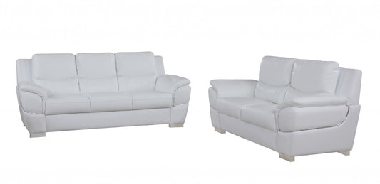 Two Piece Indoor White Genuine Leather Five Person Seating Set