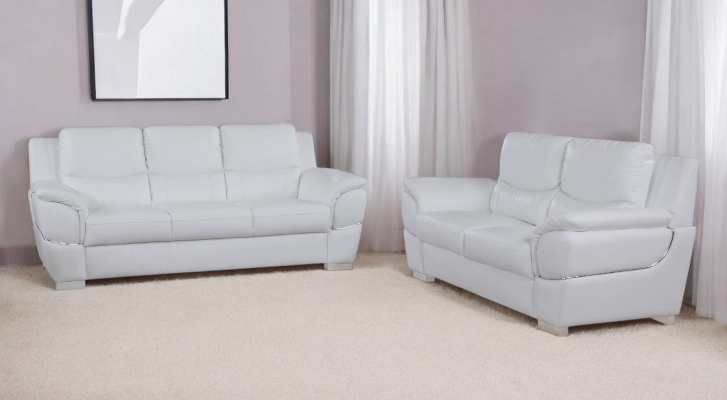 Two Piece Indoor White Genuine Leather Five Person Seating Set