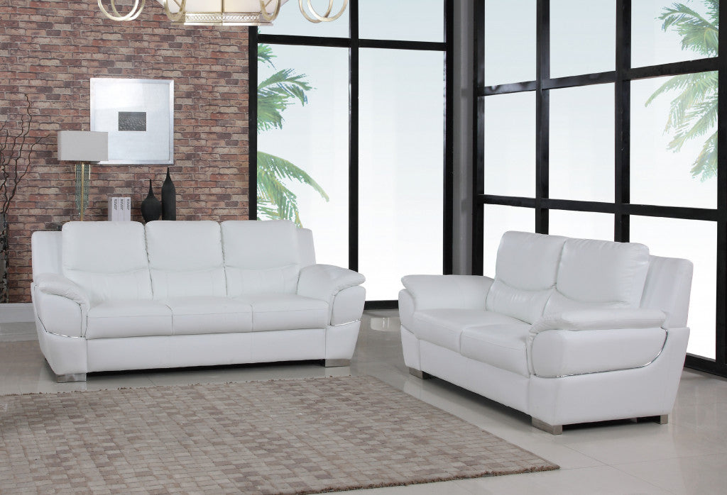 Two Piece Indoor White Genuine Leather Five Person Seating Set