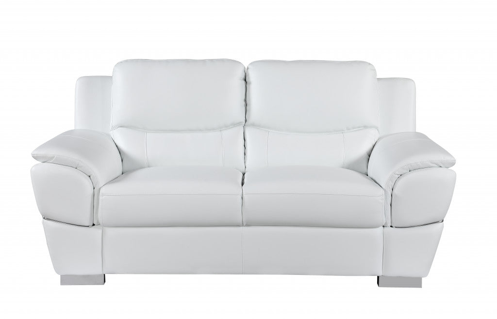 Two Piece Indoor White Genuine Leather Five Person Seating Set