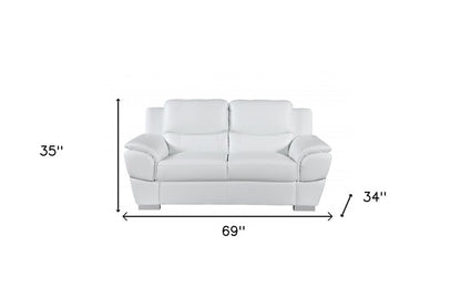 Two Piece Indoor White Genuine Leather Five Person Seating Set