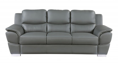 Two Piece Indoor Gray Genuine Leather Five Person Seating Set