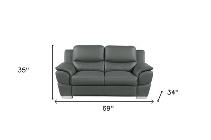 Two Piece Indoor Gray Genuine Leather Five Person Seating Set