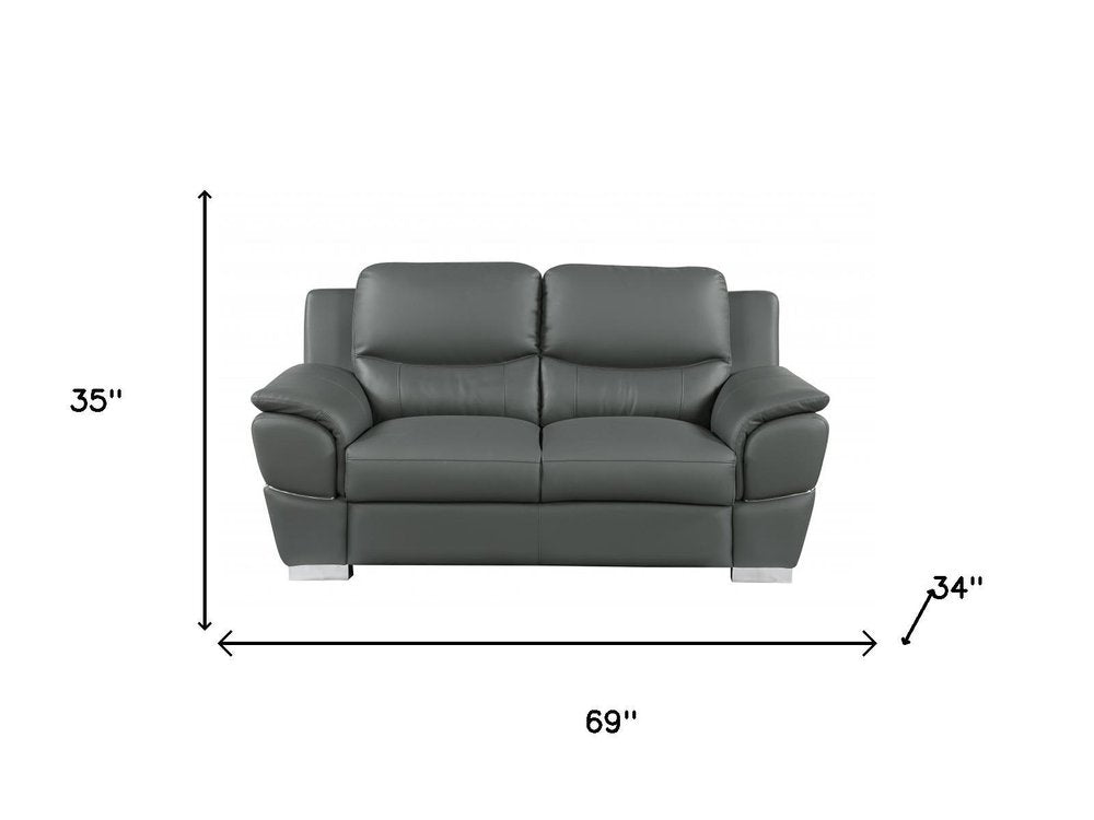 Two Piece Indoor Gray Genuine Leather Five Person Seating Set